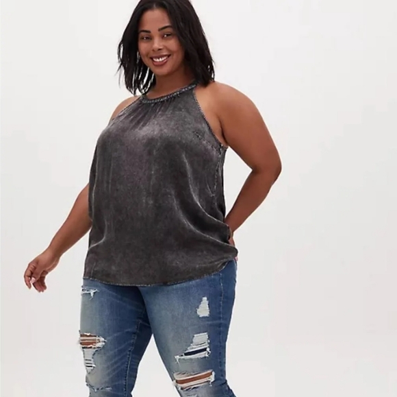 TORRID NWT Black Mineral Wash Satin Charmeuse Goddess Tank Size 0 - Picture 3 of 7